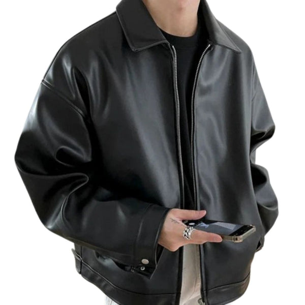 Streetwear Oversized Leather  Bomber Jacket