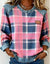 Relaxed Check Print Long Sleeve Top with Denim Trim