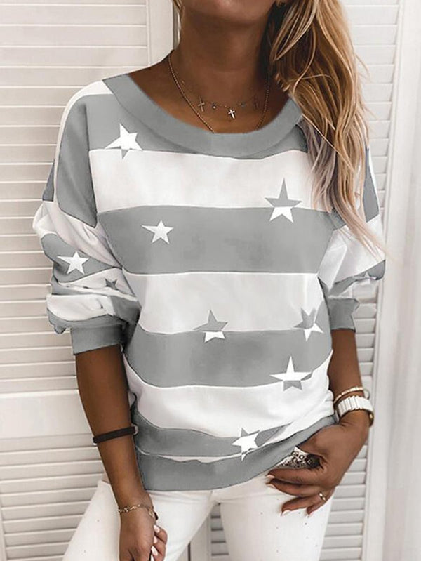 Relaxed Fit Striped Sweatshirt with Star Print