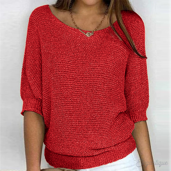Sweater with Wide Sleeves and Round Neck