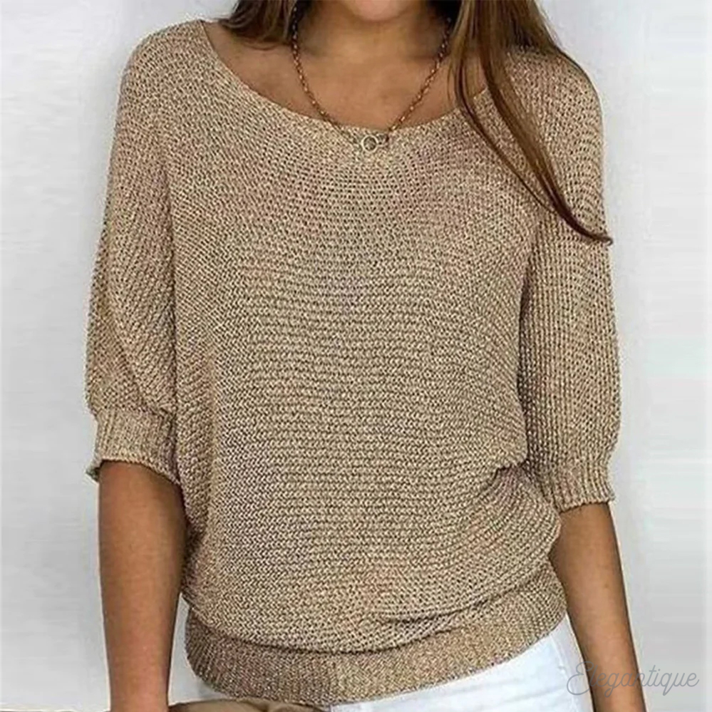 Sweater with Wide Sleeves and Round Neck