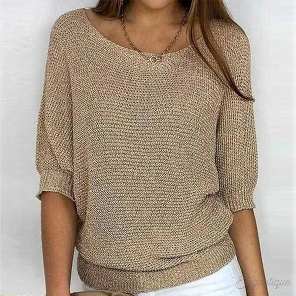 Sweater with Wide Sleeves and Round Neck