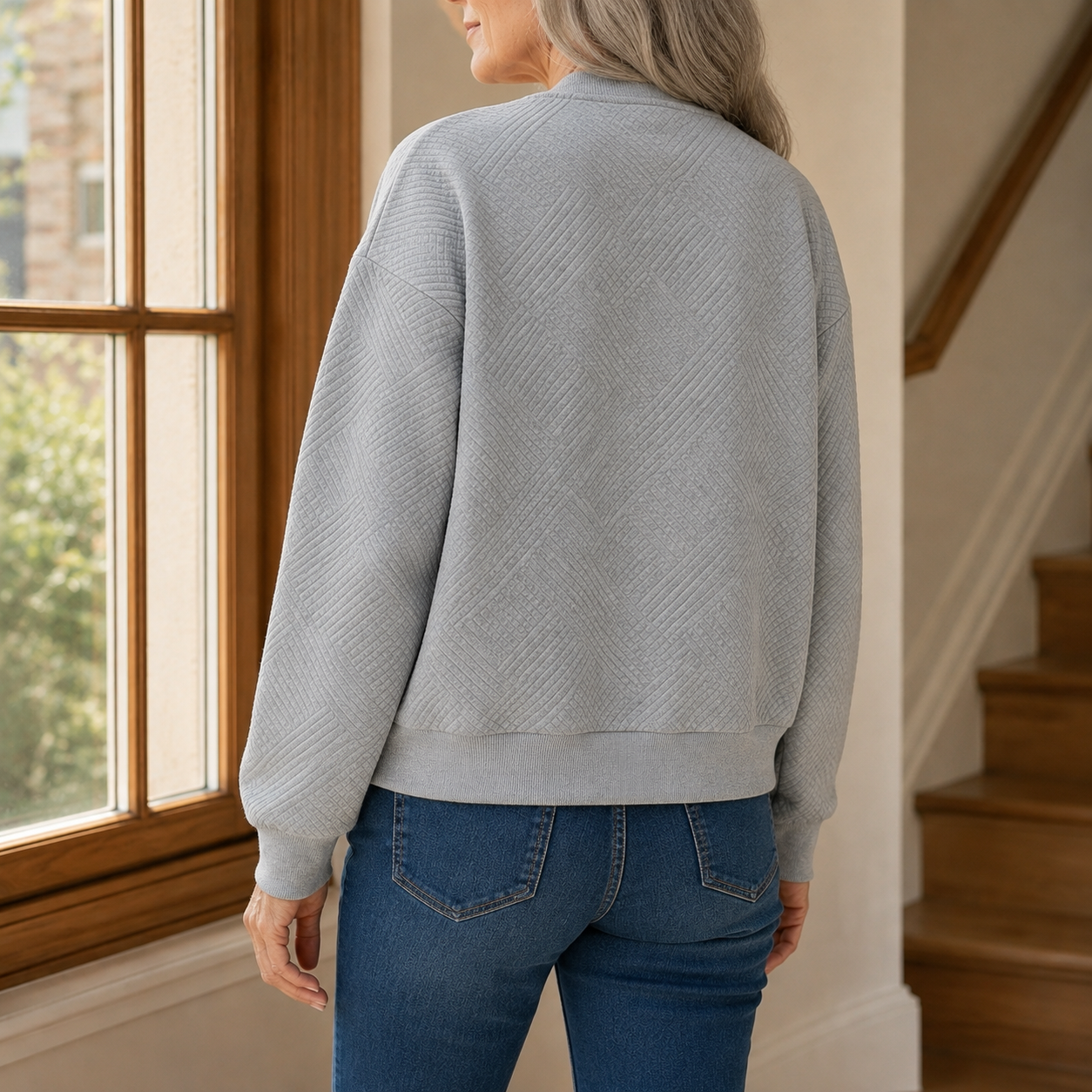 Relaxed Quilted Bomber Jacket with Geometric Texture