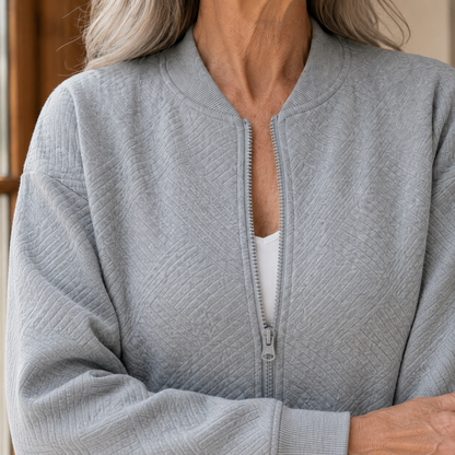 Relaxed Quilted Bomber Jacket with Geometric Texture