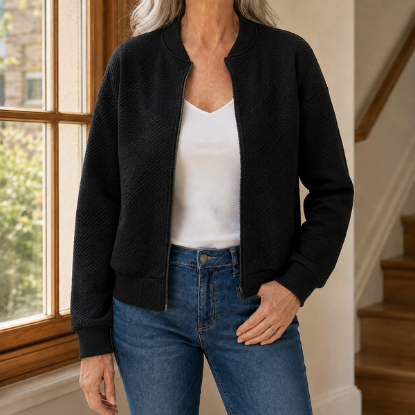 Relaxed Quilted Bomber Jacket with Geometric Texture