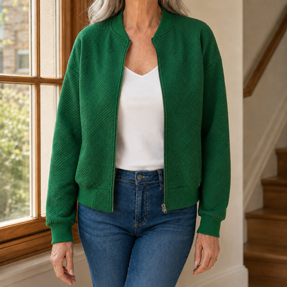 Relaxed Quilted Bomber Jacket with Geometric Texture