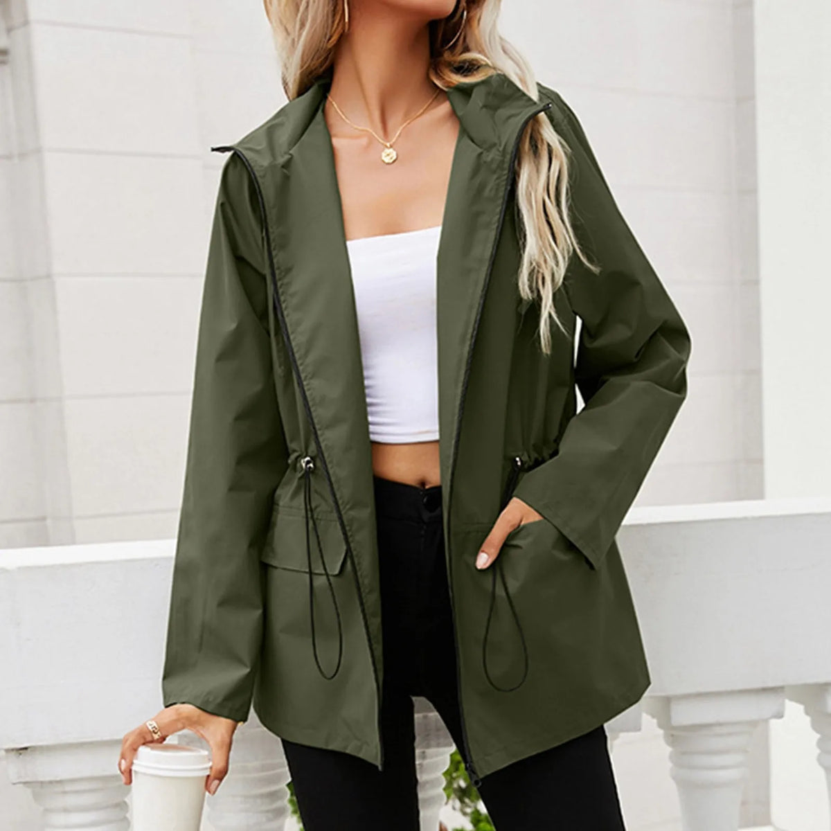 Oversized Hooded Zip Raincoat