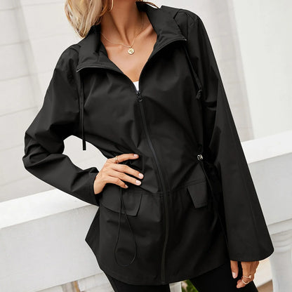 Oversized Hooded Zip Raincoat