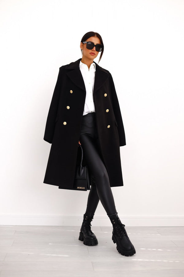 Long Wool Coat with Golden Buttons