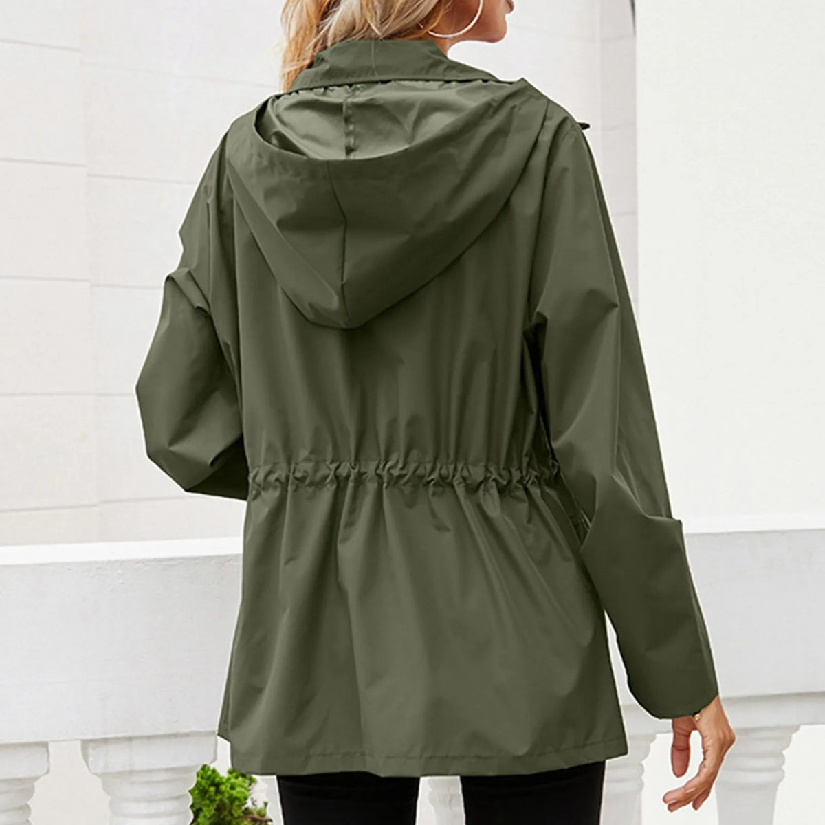 Oversized Hooded Zip Raincoat