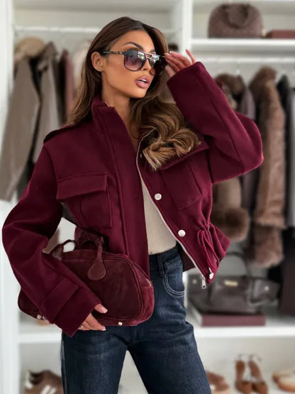 Drawstring Waist Cropped Jacket
