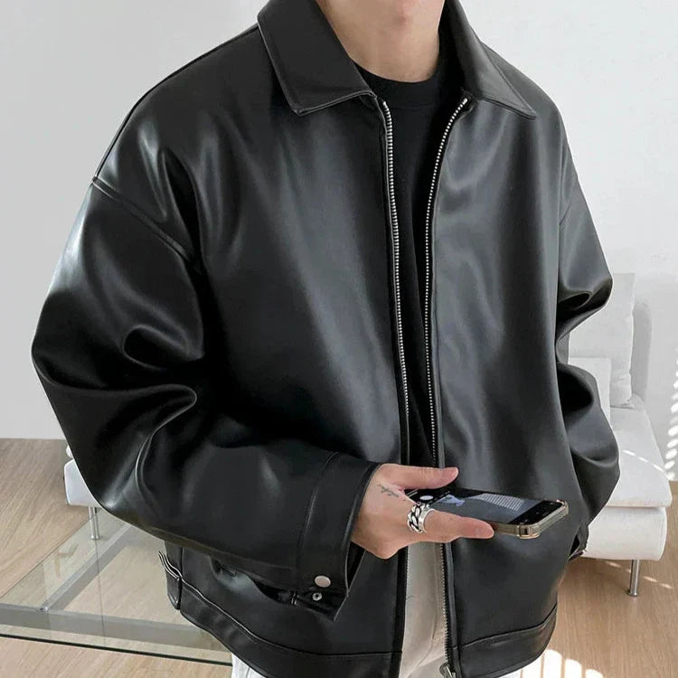 Streetwear Oversized Leather  Bomber Jacket