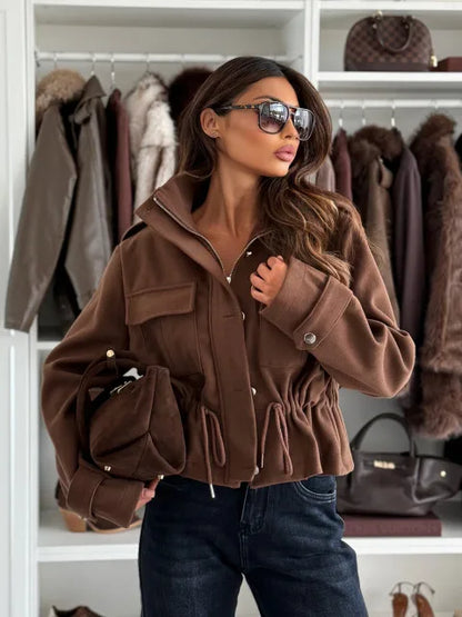 Drawstring Waist Cropped Jacket