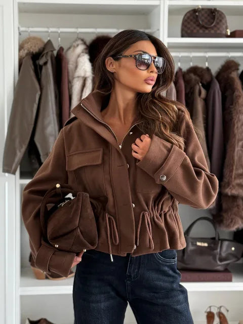 Drawstring Waist Cropped Jacket