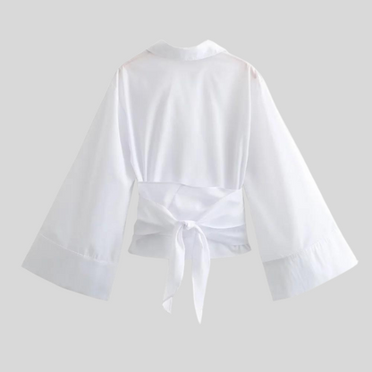 Stylish Cotton Top with Bow Belt