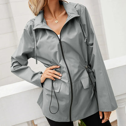 Oversized Hooded Zip Raincoat