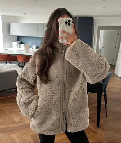 Relaxed Teddy Zip Up Jacket