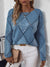 Sequin Diamond Knit Sweater with Crew Neck and Puff Sleeves