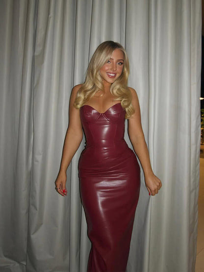 Elegant Strapless Leather Evening Dress