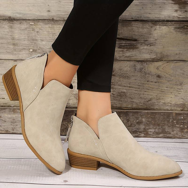 Suede Ankle Boots with Pointed Toe and Block Heel