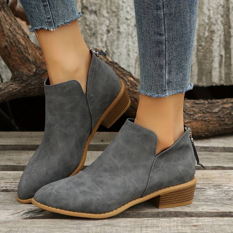Suede Ankle Boots with Pointed Toe and Block Heel