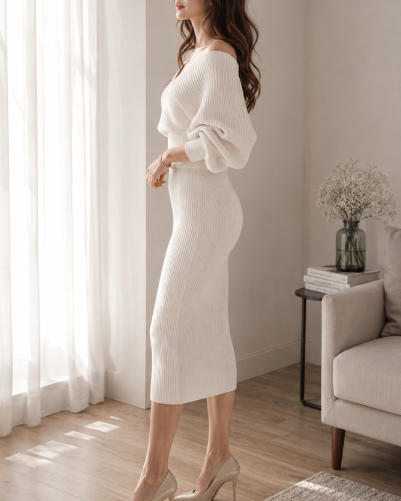 Briana Knit Set Wrap Sweater and High-Waisted Skirt
