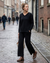 Zyvana Knit Set Oversized V-Neck Sweater & Wide-Leg Cable Knit Trousers