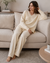 Zenova Ensemble en Maille Femme – Pull Col V et Pantalon Large Coordonné