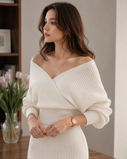 Briana Knit Set Wrap Sweater and High-Waisted Skirt