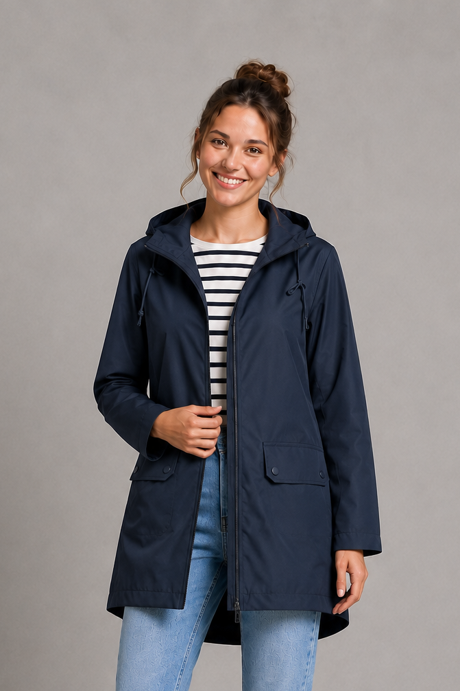Isadora Long Hooded Water-Resistant Rain Coat
