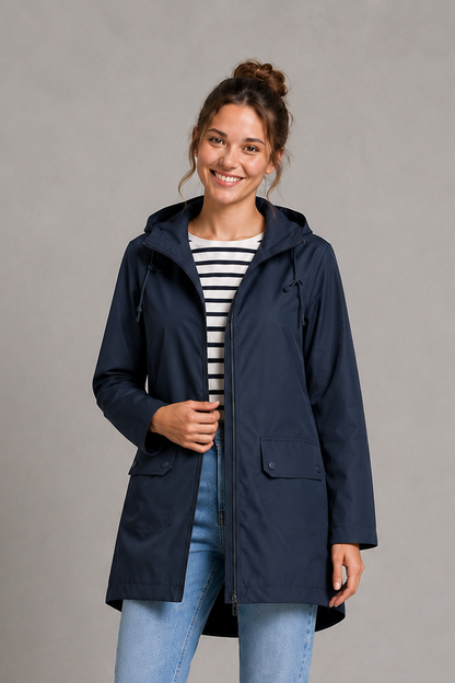 Isadora Long Hooded Water-Resistant Rain Coat