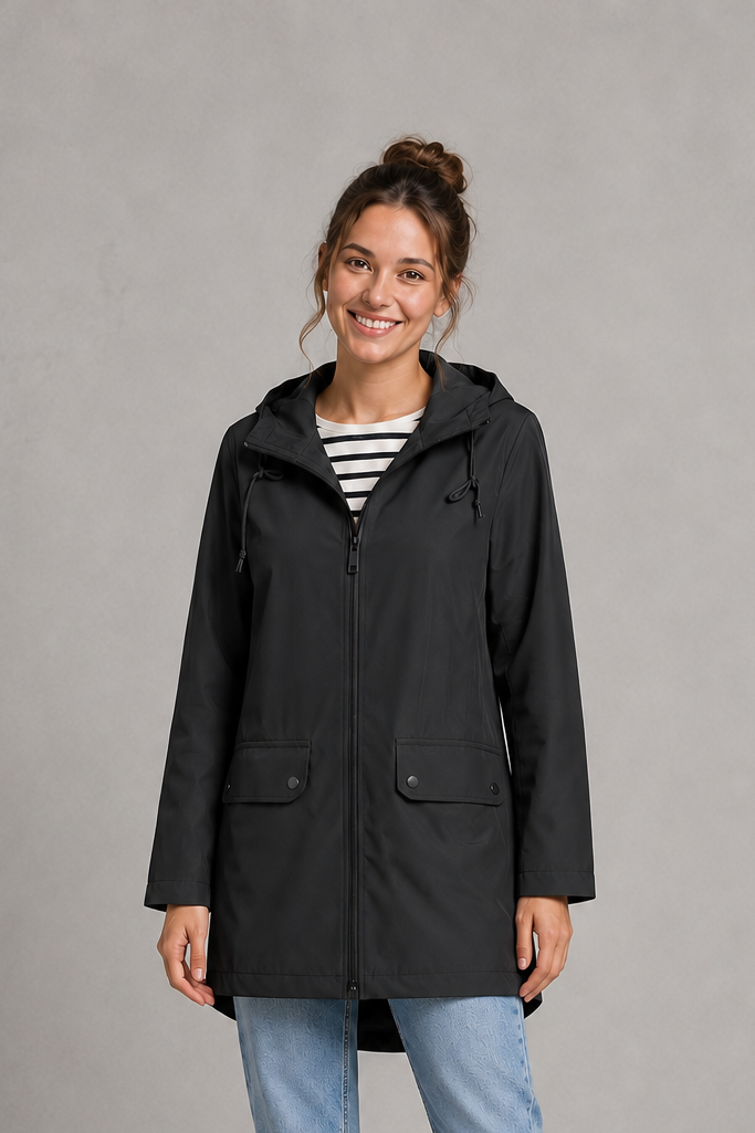 Isadora Long Hooded Water-Resistant Rain Coat