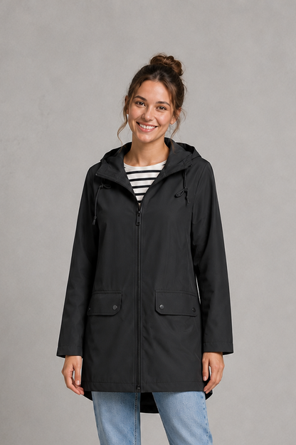 Isadora Long Hooded Water-Resistant Rain Coat