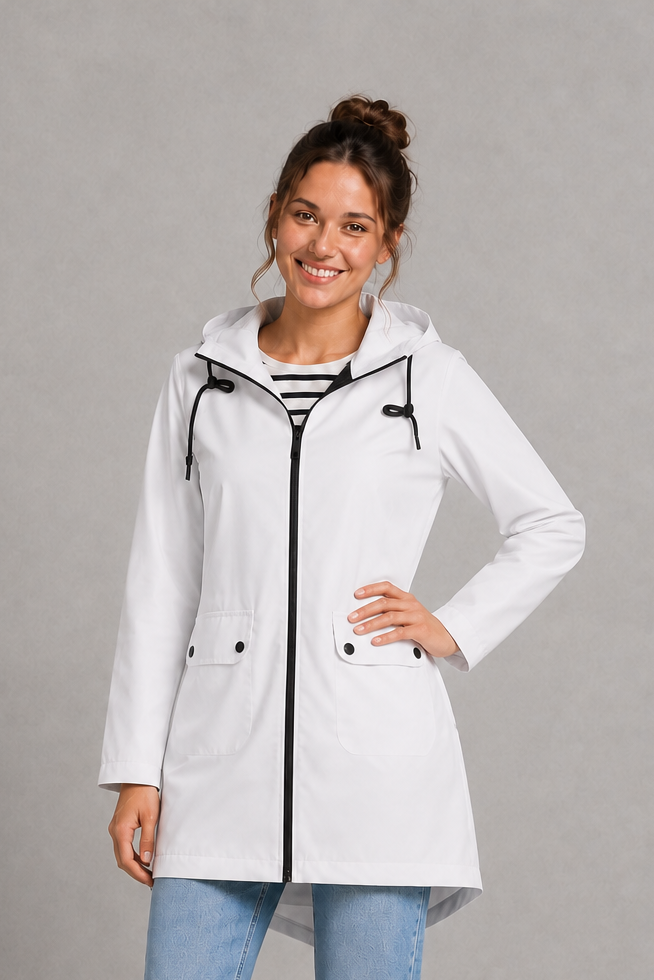 Isadora Long Hooded Water-Resistant Rain Coat