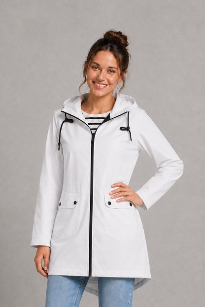 Isadora Long Hooded Water-Resistant Rain Coat