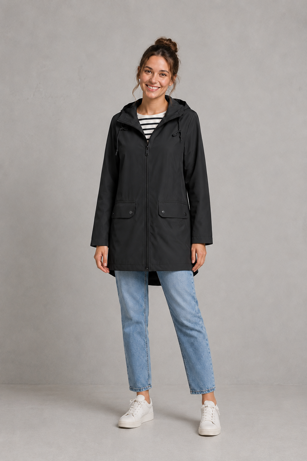 Isadora Long Hooded Water-Resistant Rain Coat