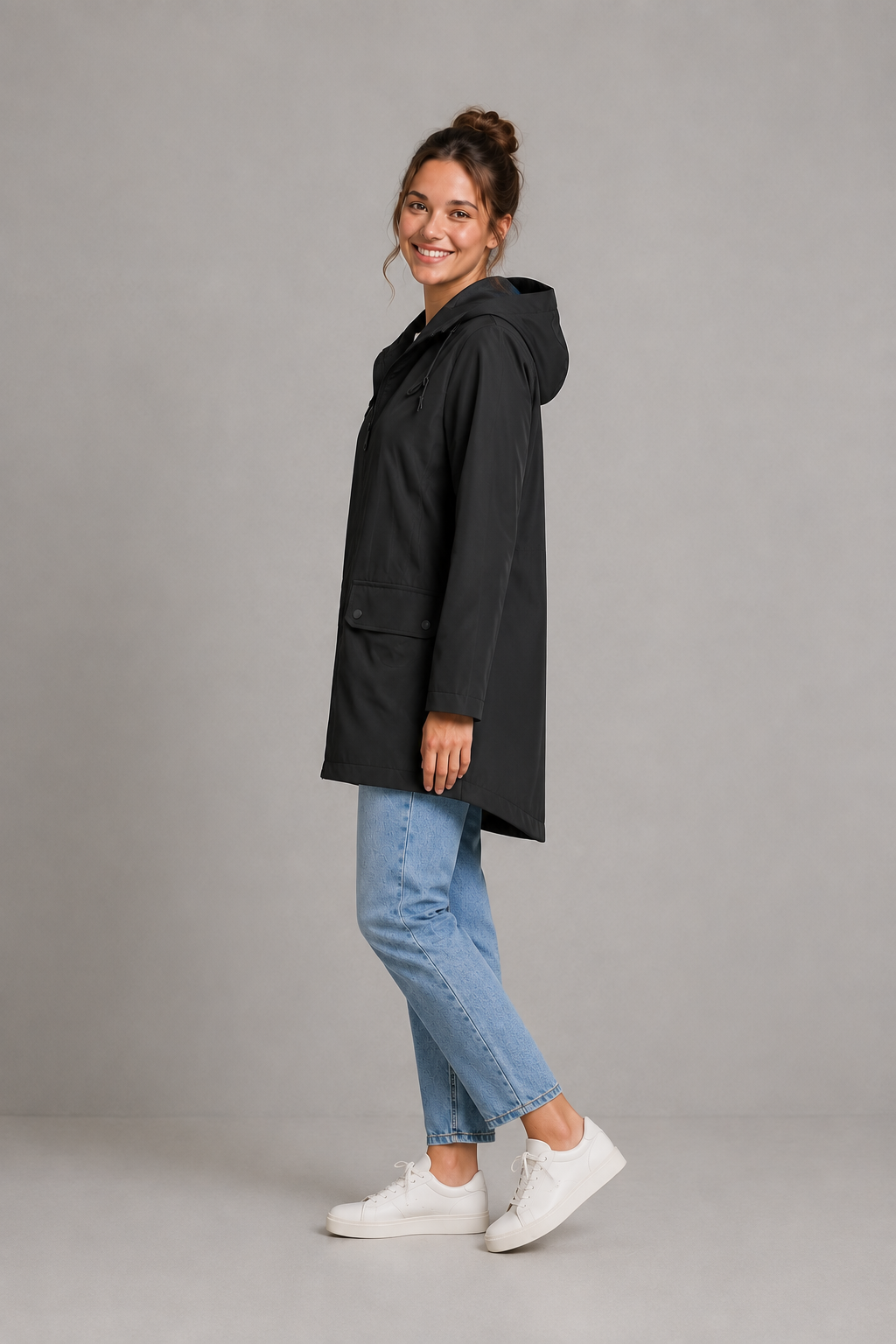 Isadora Long Hooded Water-Resistant Rain Coat