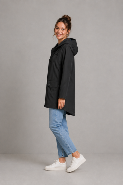 Isadora Long Hooded Water-Resistant Rain Coat