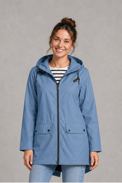 Isadora Long Hooded Water-Resistant Rain Coat