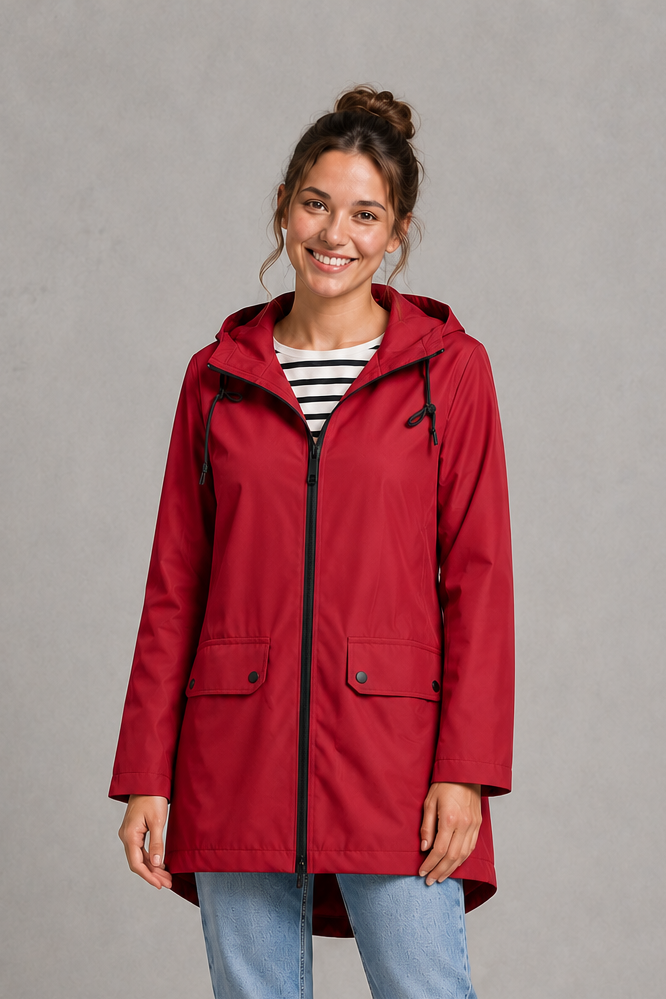 Isadora Long Hooded Water-Resistant Rain Coat
