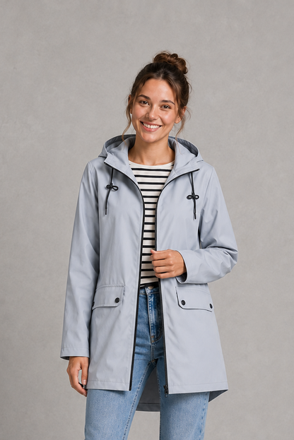 Isadora Long Hooded Water-Resistant Rain Coat