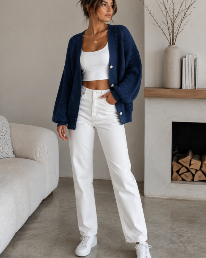 Rosalie Cardigan Oversized Buttoned Knit with Balloon Sleeves