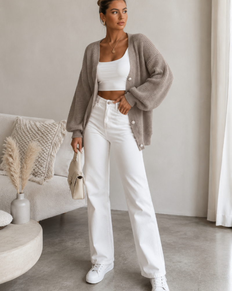 Rosalie Cardigan Oversized Buttoned Knit with Balloon Sleeves