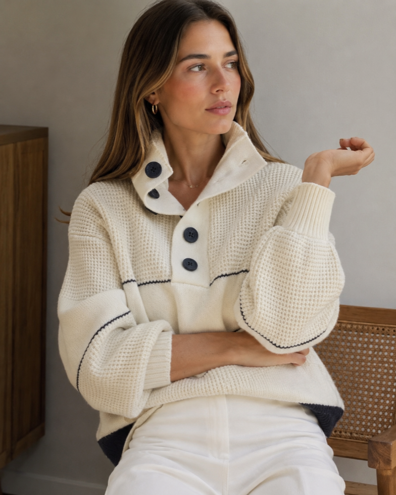 Brielley High-Neck Sweater Textured Striped Knit