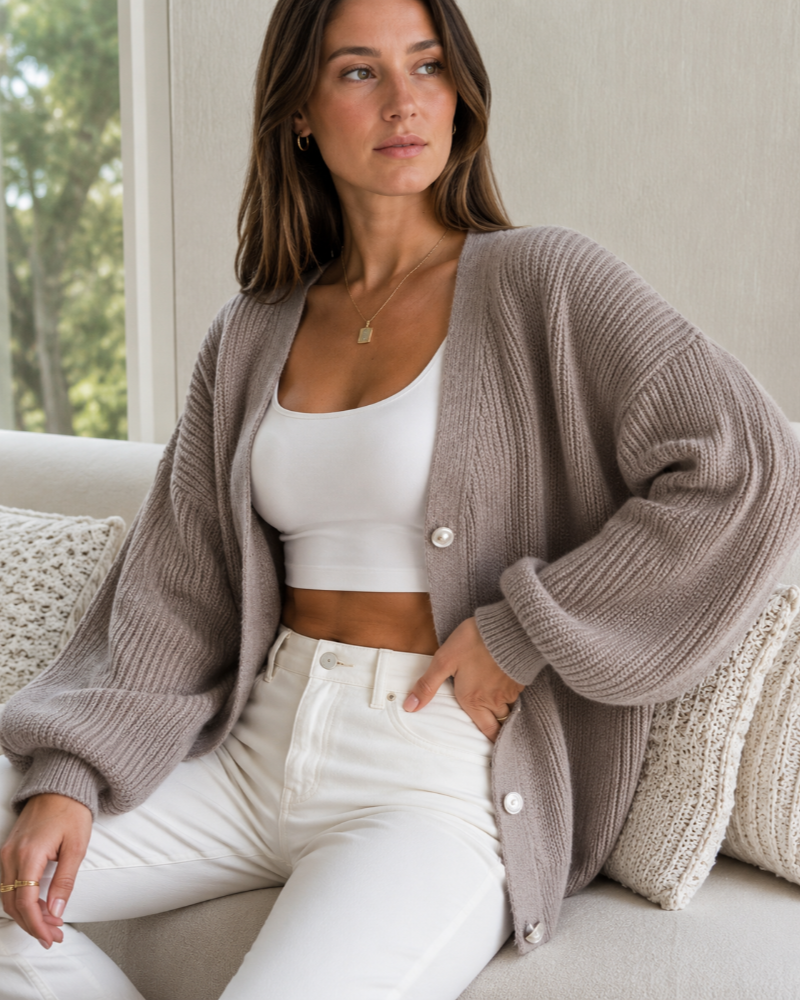 Rosalie Cardigan Oversized Buttoned Knit with Balloon Sleeves