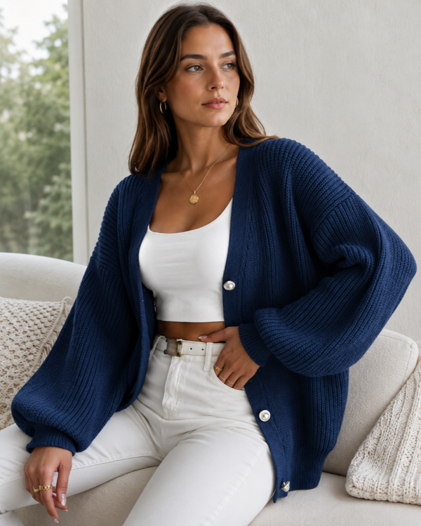 Rosalie Cardigan Oversized Buttoned Knit with Balloon Sleeves