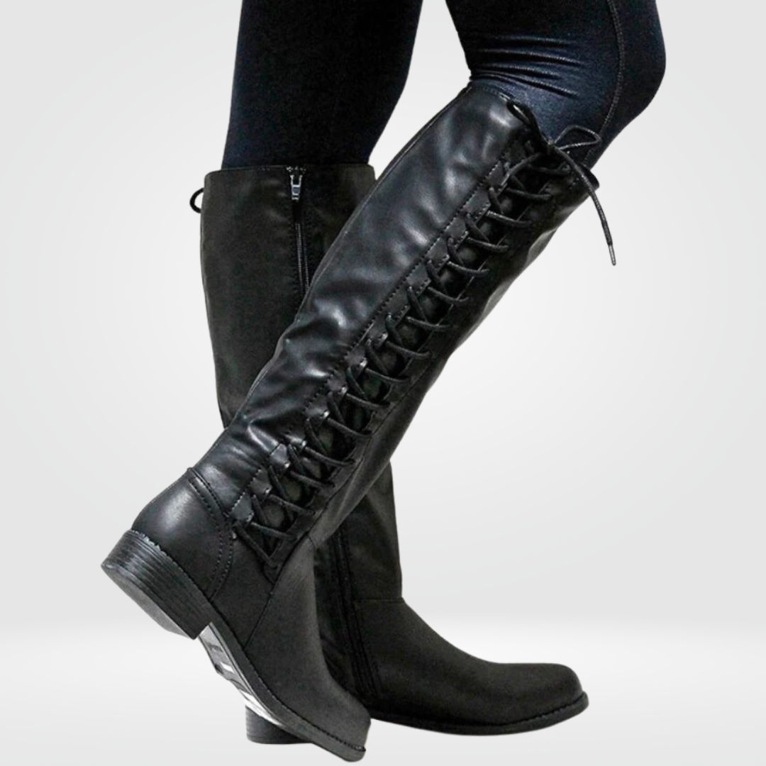 Clementine Faux Leather Lace-Up Knee-High Boots