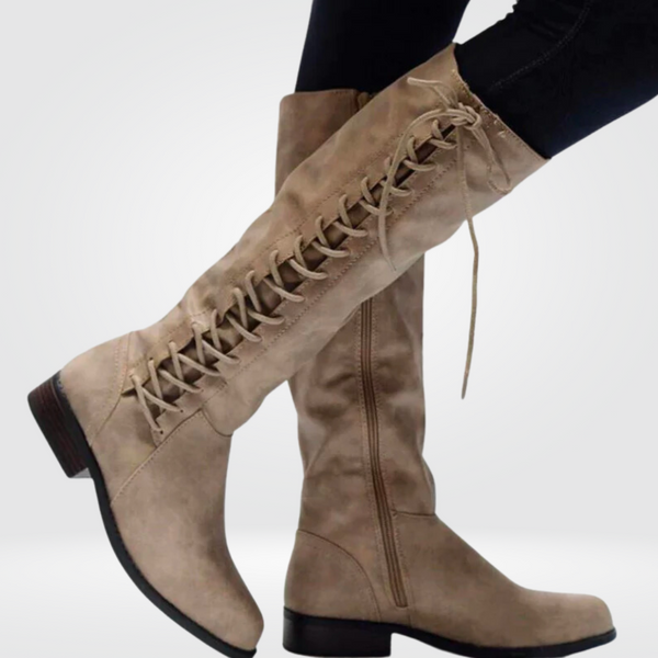 Clementine Faux Leather Lace-Up Knee-High Boots