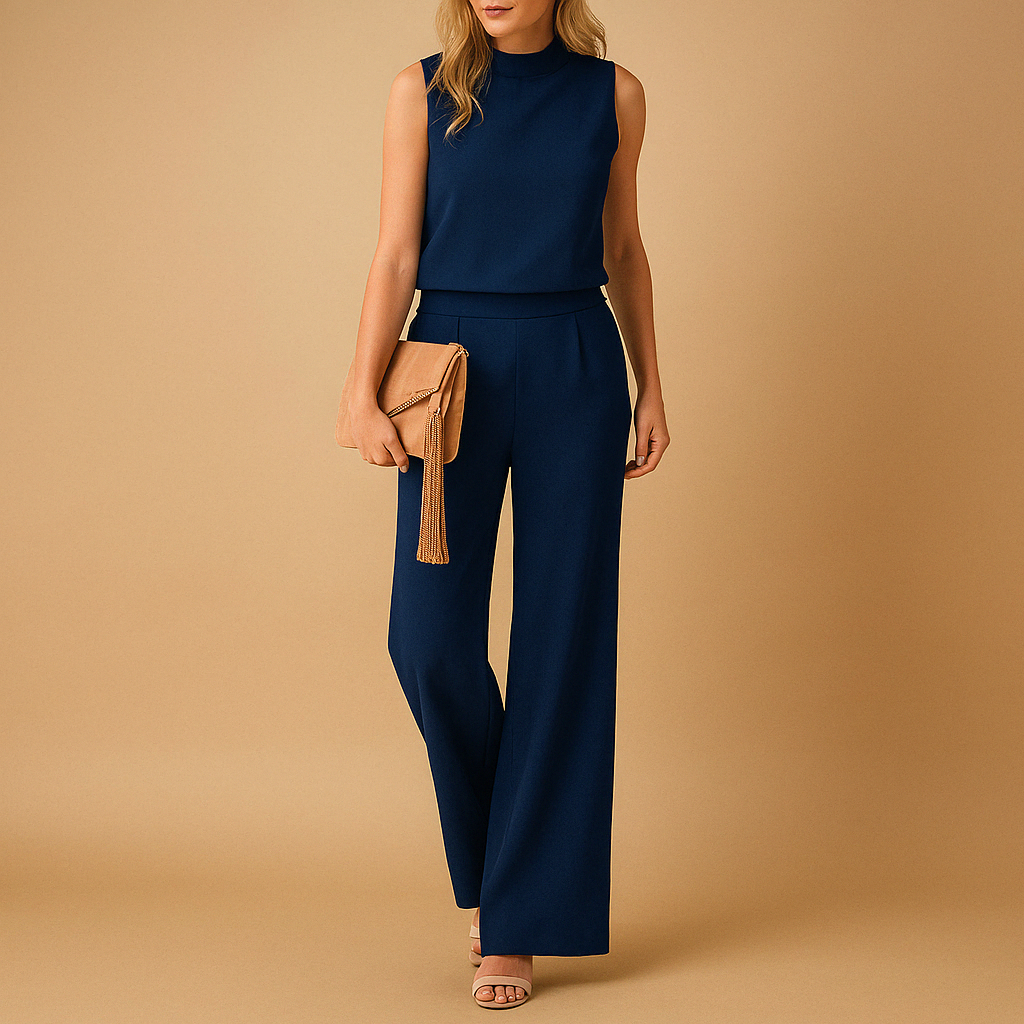 Classy Wide Leg Jumpsuit Round Neck