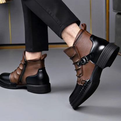 Two-Tone Buckle Strap Ankle Boots
